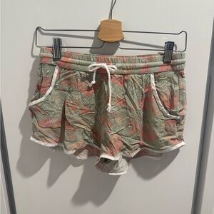 Women’s Olive & Coral Drawstring Athletic Shorts